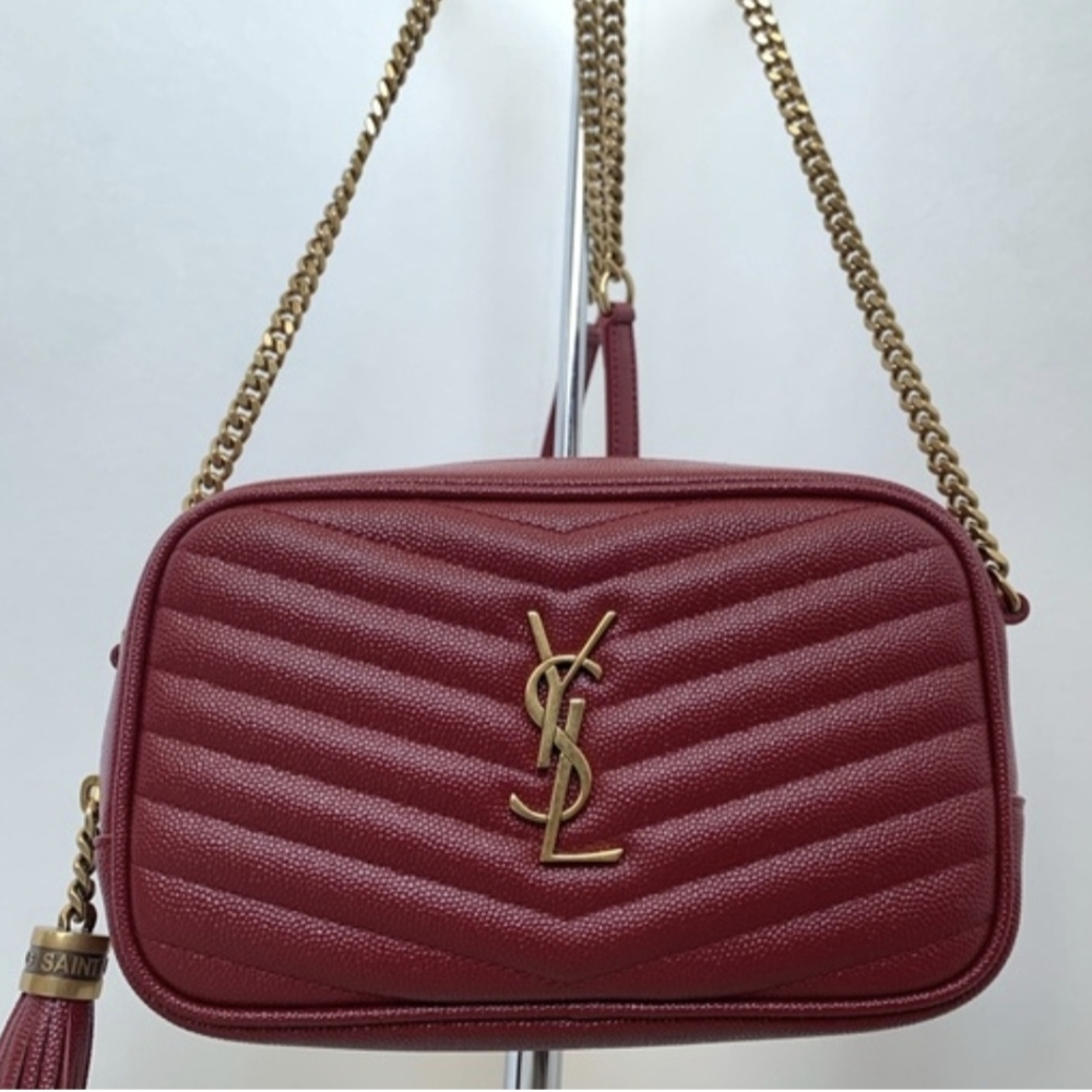 Yves Saint Laurent Red Quilted Crossbody Bag BURGUNDEY/GOLD New With Dust Bag